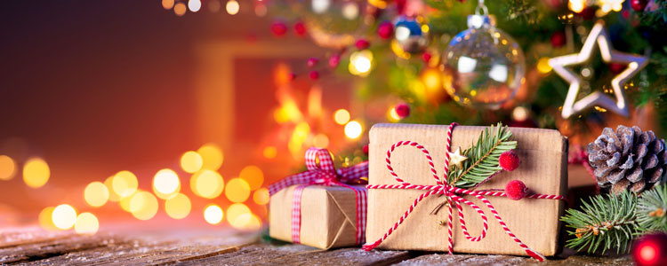 Christmas gifts in front of a tree - Having Faith by Mary Guldan Lindstrom